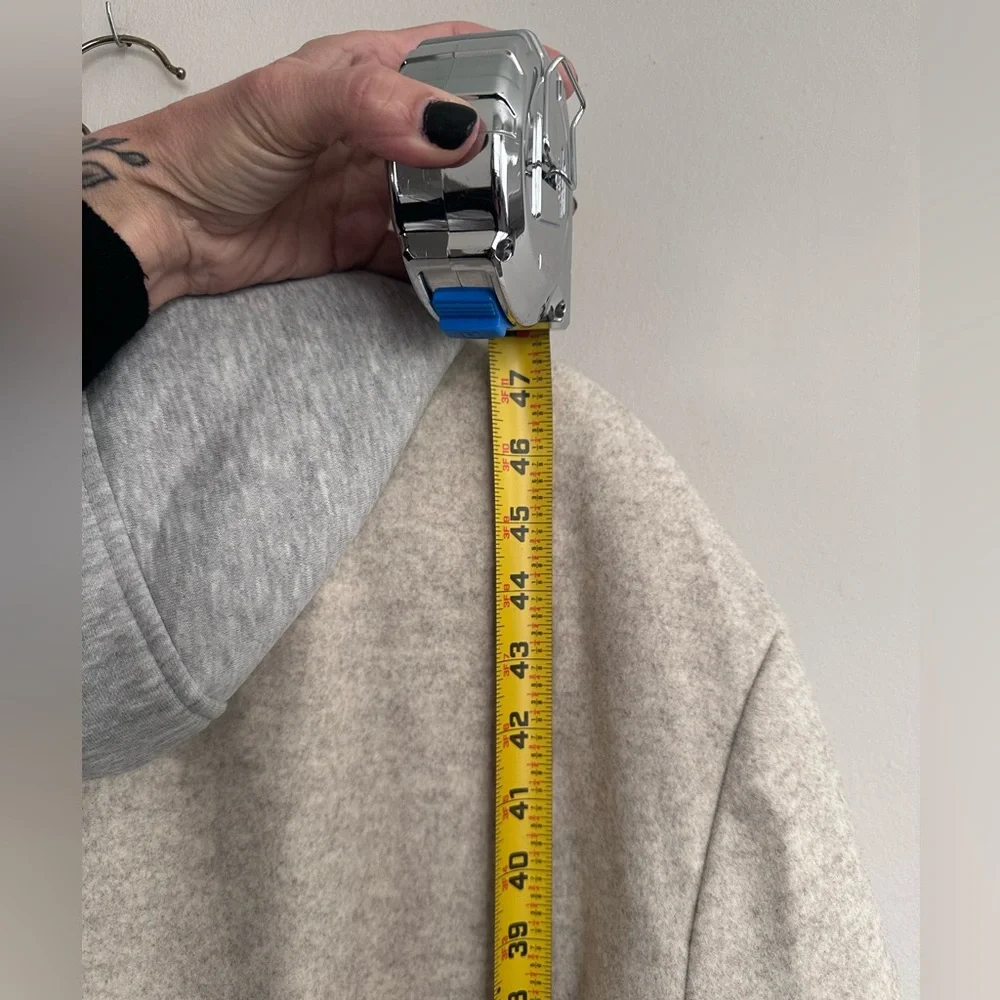 ASOS DESIGN wool look overcoat in tan with grey jersey hood - Picture 3 of 5